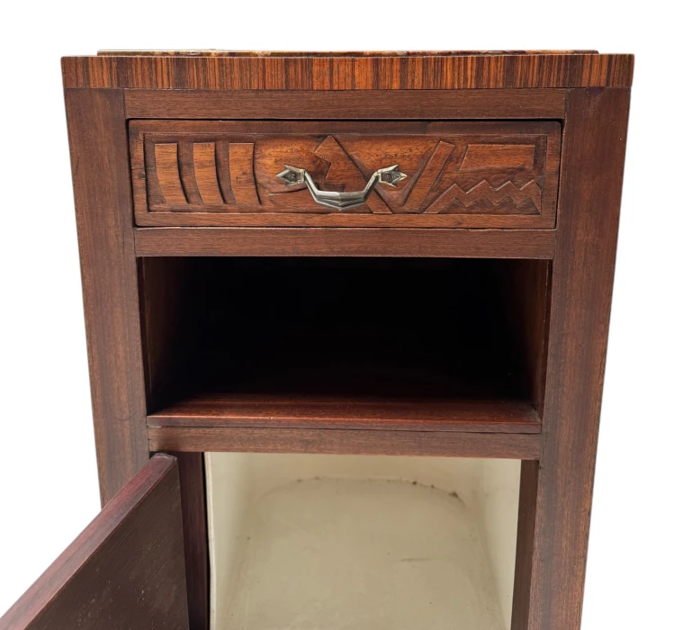 Two Art Deco Nightstands or Bedside Tables with Multi-Colored Marble Tops, 1930s